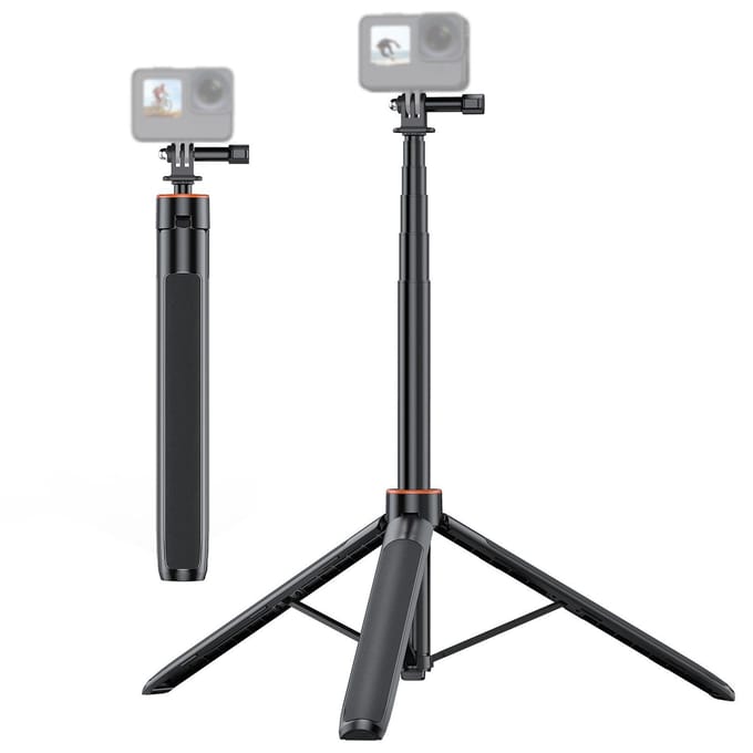 Trépied Selfie Stick pour Caméra d'Action 54 Pouces Extensible 2-en-1 Support en Alliage d'Aluminium pour Prise de Vue