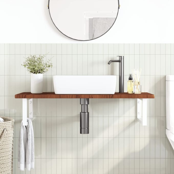 vidaXL - Badkamer - wandschap - staal - en - massief - eikenhout