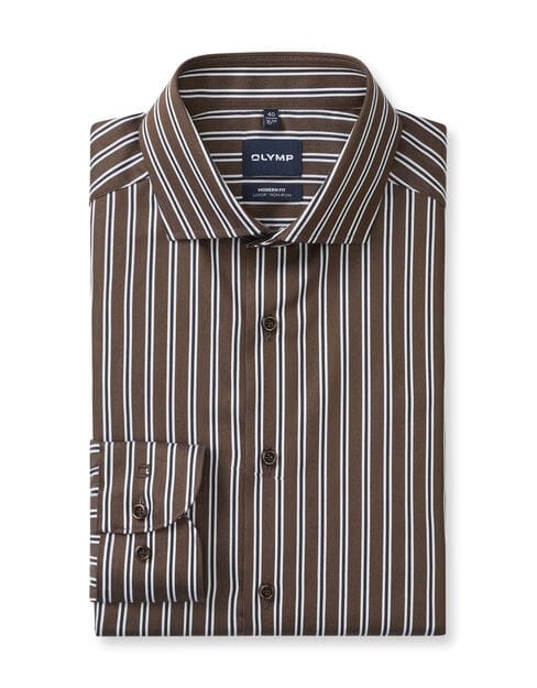 OLYMP Luxor Overhemd, Modern Fit, Royal Kent, Zwart-Bruin