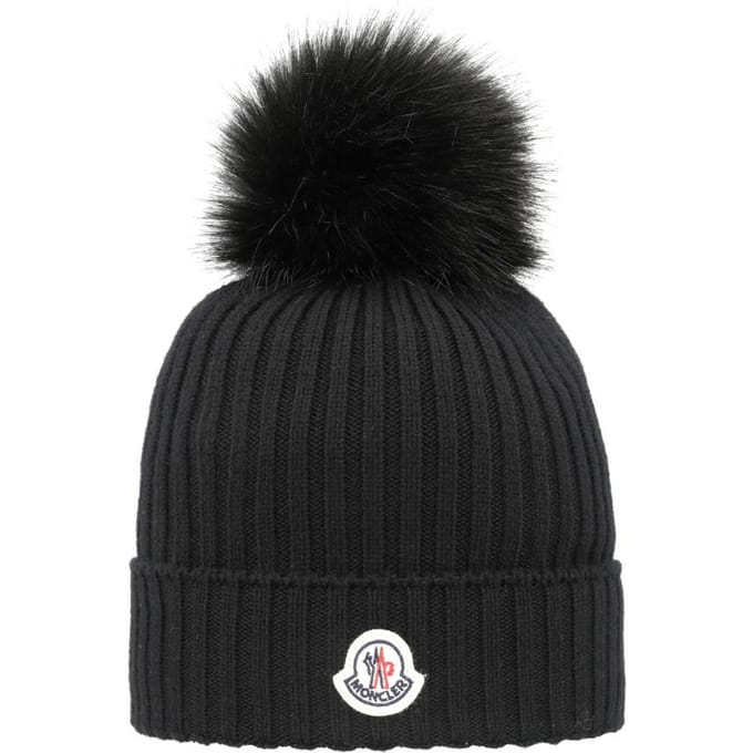 Moncler Pom Pom Muts Logo Patch 3b00007 M1131 999 3B00007 M1131 999 (M) black