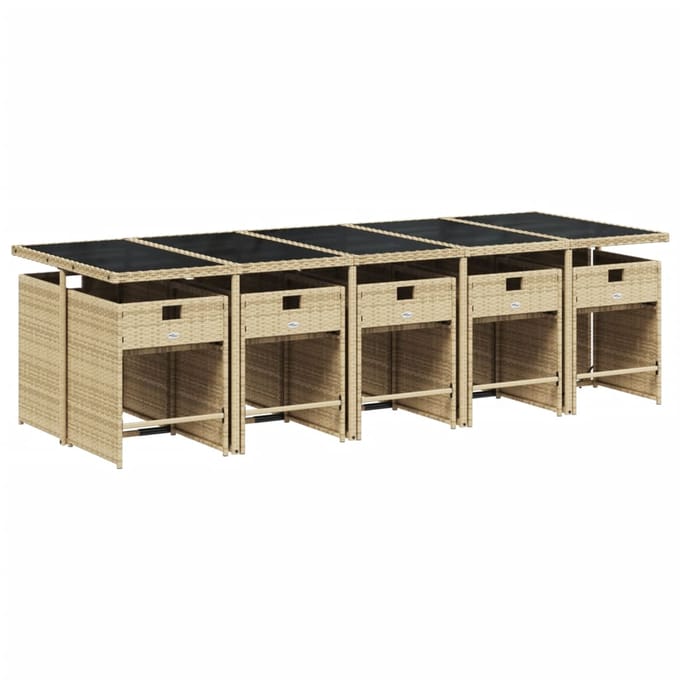 vidaXL - 11-delige - Tuinset - met - kussens - poly - rattan - gemengd - beige