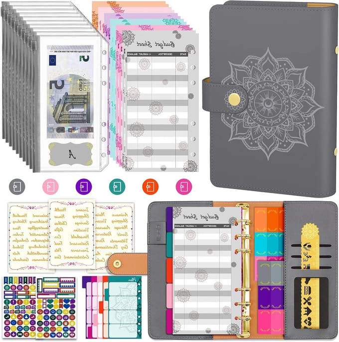 Budget Binder A6 - Efficiënte Budget Planner met Geldvakken, Labeling en Organisatie in Mystical Grey