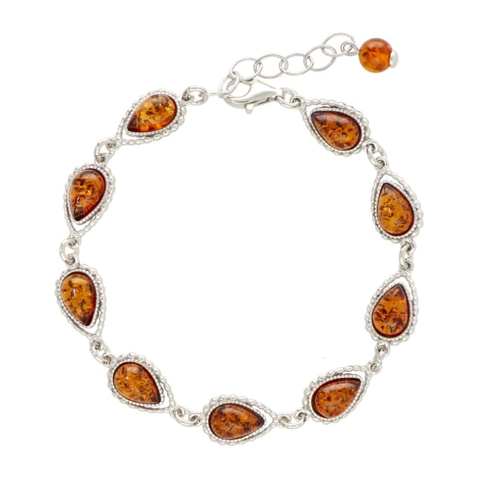 La Rosa Princesa Barnsteen Armband Zilver Gerhodineerd - Amber Druppel Cognac Bruin