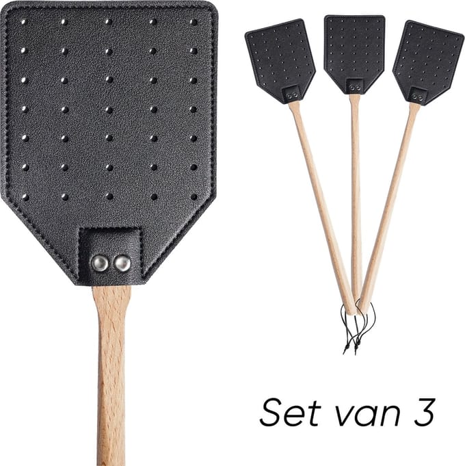 Vliegenmepper-Leer-hout met Ophanglus (Set van 3) Woonzinnig