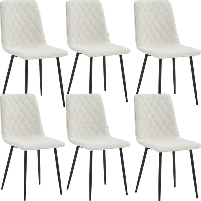 Colenis® - Elise Eetkamerstoel - Set Van 6 - Wit - Bouclé - Industrieel