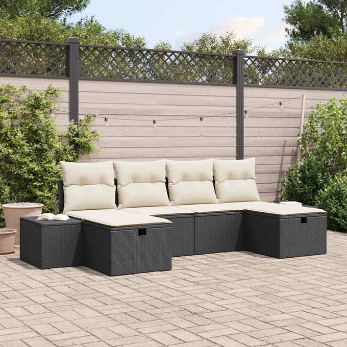 vidaXL Tuinbank Set met kussen met opslag 6 pcs poly rattan