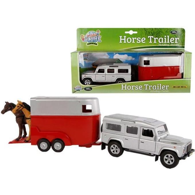 Kids Globe Land Rover met paardentrailer 26cm Die-Cast pull back Voertuigen