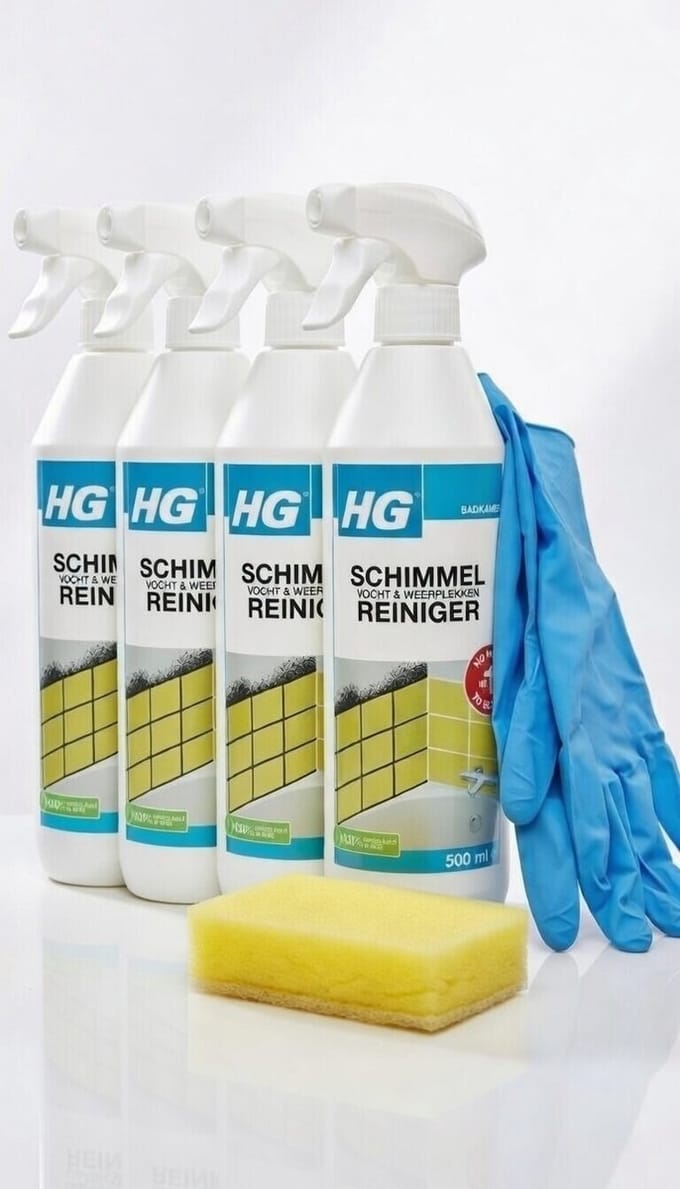 HG Schimmelreiniger 4-pack + KD Spons ® + KD Hanschoenen® Perfect tegen schimmel