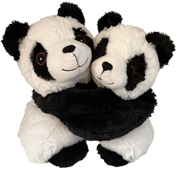 Habibi warmteknuffel knuffelende panda's 25x22 cm - zwart wit