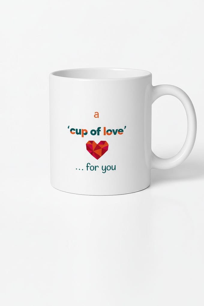 Keramische Mok 'A Cup of Love' met Polygonaal Hart - Liefdevol Cadeau