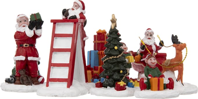 Feeric lights Kerstdorp accessoires - miniatuur figuurtjes - poppetjes/kerstman