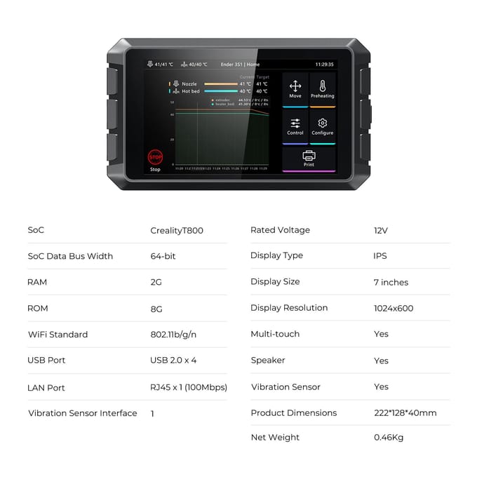 Creality 3D Sonic Pad voor FDM 3D-printer met Meerdere Interfaces 7   Touchscreen RAM 2G ROM 8G zwart