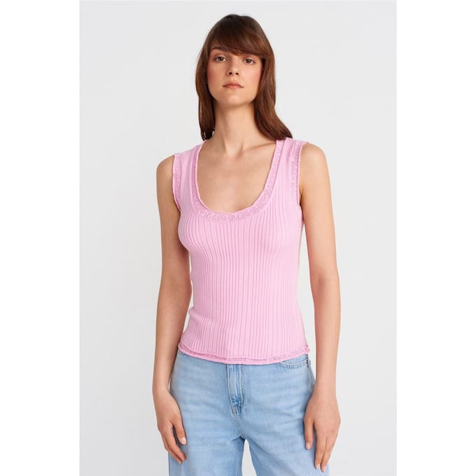 Geribbelde Mouwloze Cami Blouse