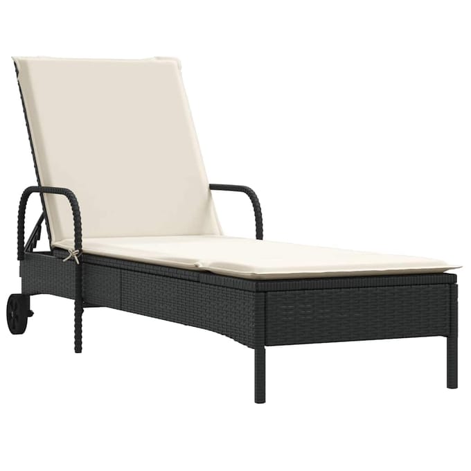 vidaXL - Ligstoelen - 2 - st - met - kussens - poly - rattan - zwart