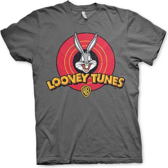 Looney Tunes Heren Tshirt -M- Distressed Logo Grijs