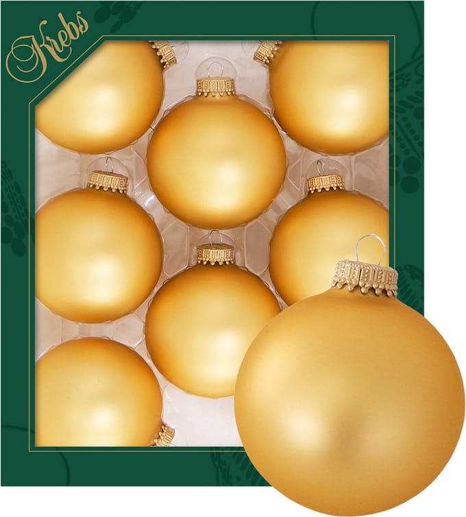 Krebs kerstballen - 8x stuks - honing goud - glas - 7 cm - mat