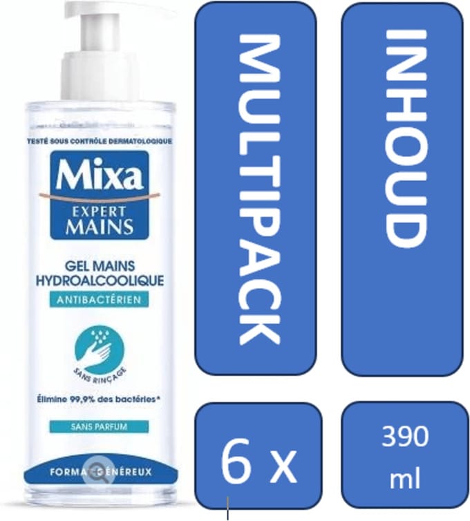 Handgel 60% Ethanol met Aloë Vera – Zonder Parfum – 6 x 300 ml