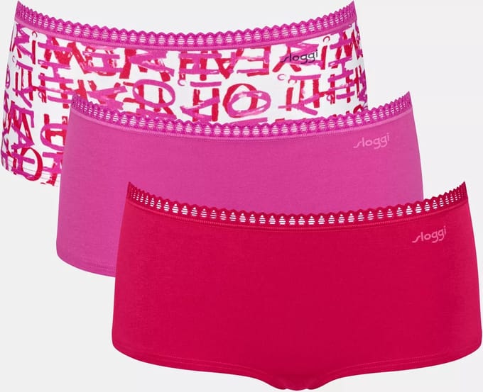 sloggi GO Crush Short 3 pak Dames Onderbroek - Rose - Rood combinatie - Maat XL
