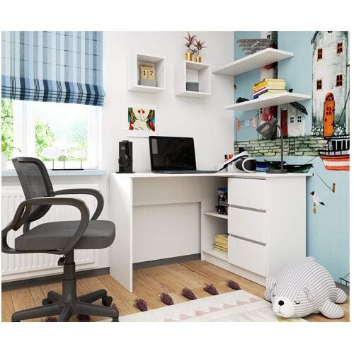 Akord Wit Stijlvolle Hoekbureau B16   124cm   3 Lades   Mat Wit   Zelfmontage