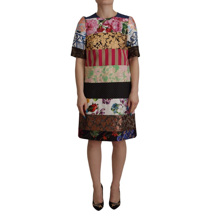Dolce & Gabbana Multikleur Patchwork Bloemen Sheath Jacquard Mini Jurk Dameskleding