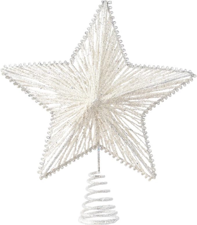 Decoris Kerst piek - ster vorm - wit - glitters - 25 cm - metaal - kerstboompiek - kerstversiering