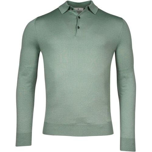 Thomas Maine Trui Fine Merino Pullover Polo Long Sleeve Single Knit Licht Groen / male