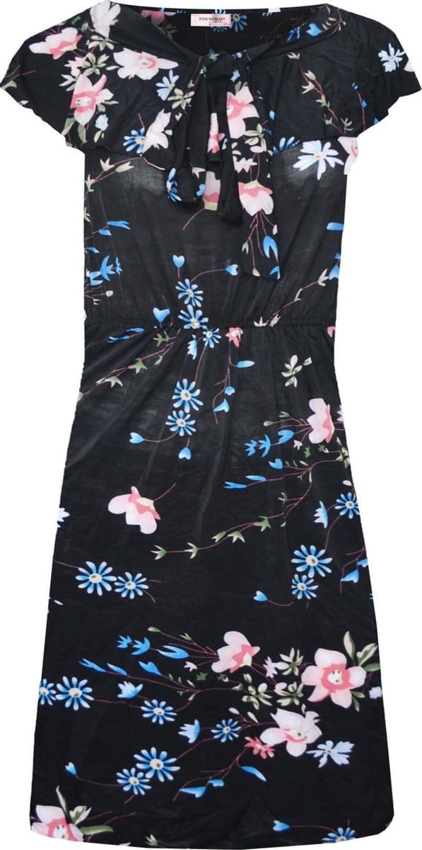 Dames jurk gebloemd polyester zwart one size 38 t/m 42