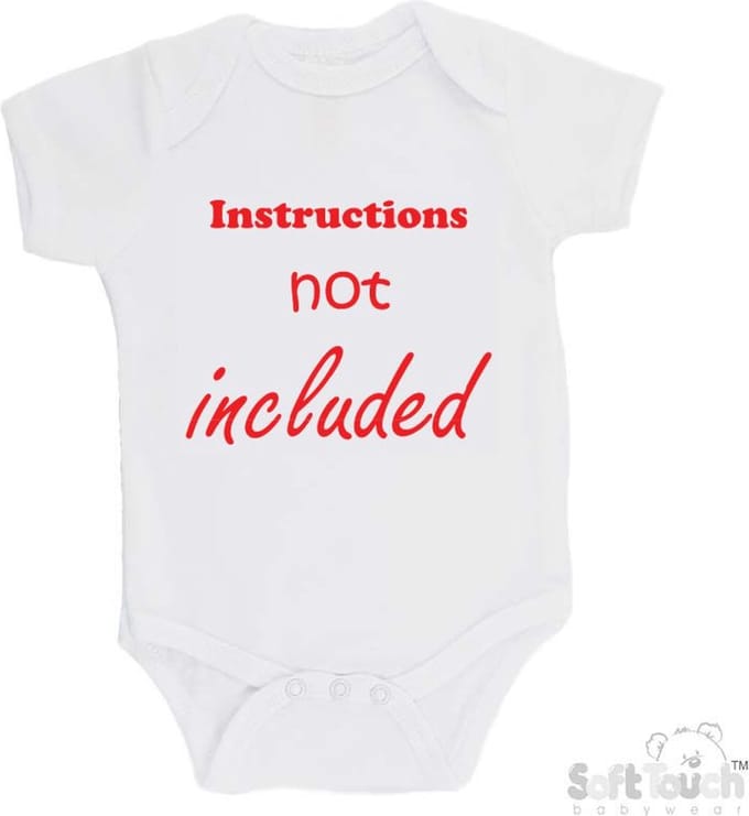 100% Katoenen Romper "Instructions not included" Unisex Katoen Wit/rood Maat 56/62