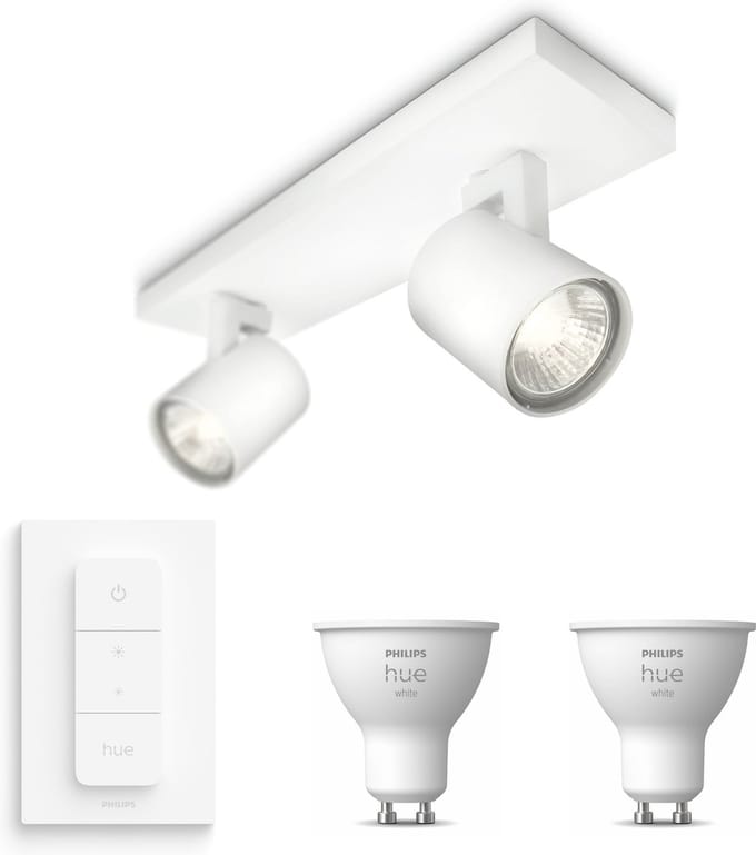 Philips Hue Runner Opbouwspot (Wit) - Warmwit Licht - Incl. Hue Dimmer Switch - Plafondspot met 2 Lichtpunten - GU10 - Hue White