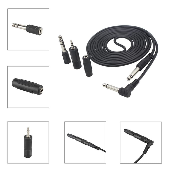 3MGuitar Audiokabel 1/4  6.35mm Rechte Rechte Plug met 3 Adapters zwart