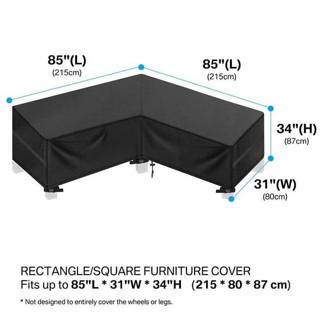 Housse de protection imperméable et résistante pour canapé d'extérieur en forme de L, idéale pour protéger vos meubles de jardin black