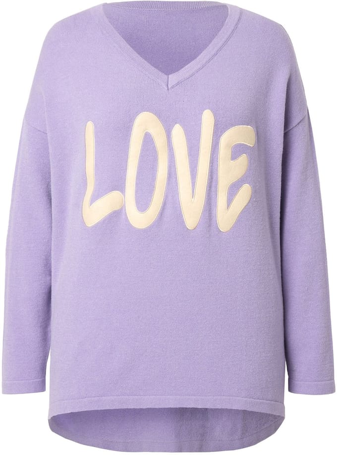 MIAMODA - Dames - Trui oversized LOVE - Lavendel - Maat 50+