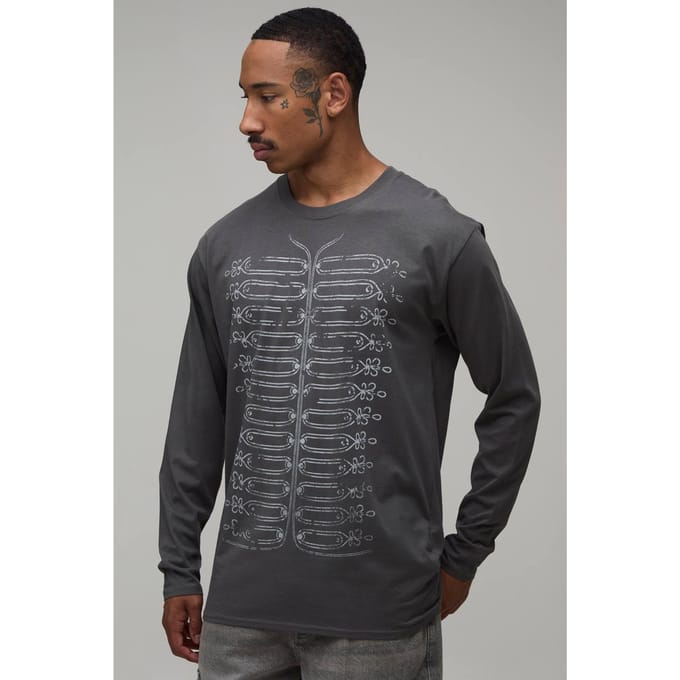 Antraciet Regular Napoleon Print T-shirt Met Lange Mouwen | Charcoal | Size Medium