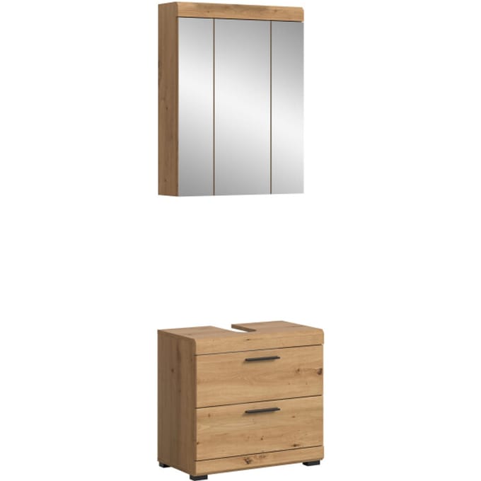 Moderne Badcombinatie Zwart - Spiegelkast en Wastafel - Compacte Badkameroplossing - 60x191x34cm