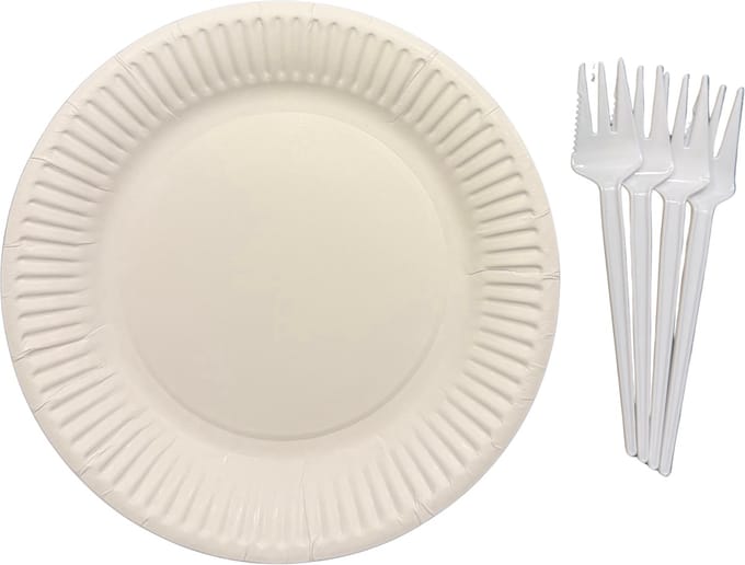Herbruikbare Set – Bord 18 cm + Snackvork – 14 cm – 100 Sets – PS