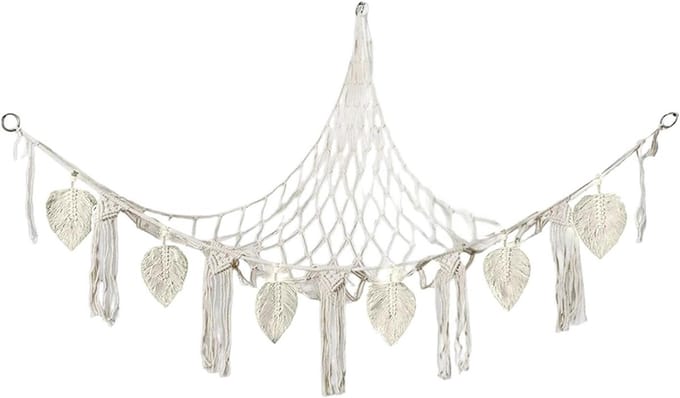 Hangmat voor knuffels - Speelgoed net - Opruimen kinderkamer - Decoratief macramé design - 140x110 cm - Wit