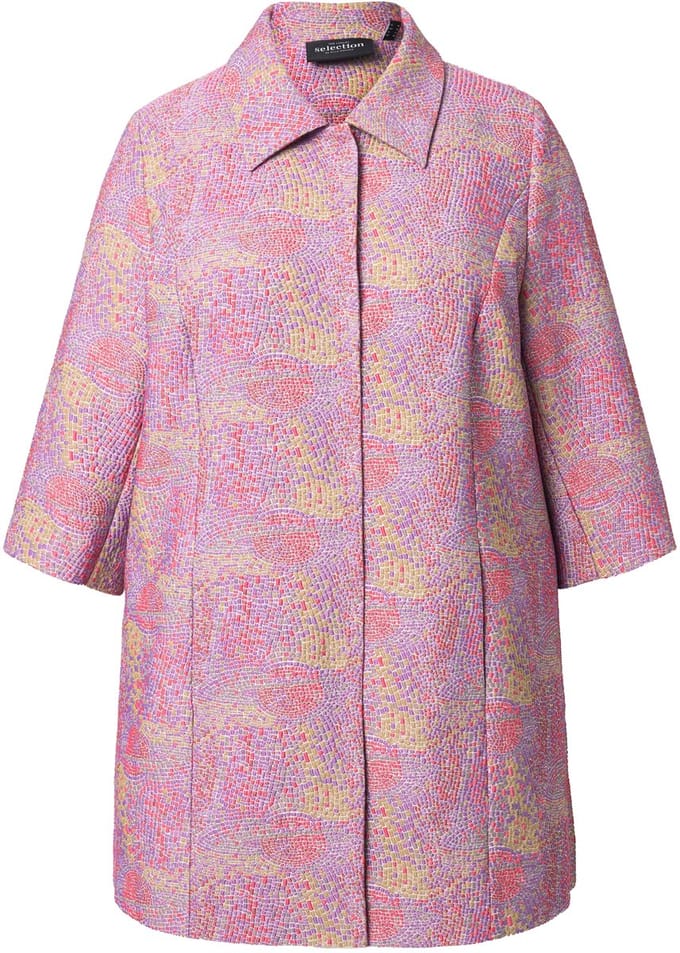 Ulla Popken - Dames - Jas mozaïekdesign overhemdkraag 3/4-mouw - Lavendel - Maat 46