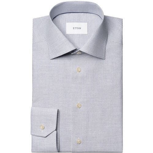 Eton Overhemd Organic Cotton Fine Twill Mini Check Licht Paars / male