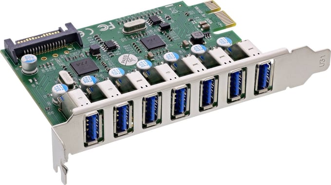 InLine® interfacekaart, 7x USB-A 3.2 Gen.1, PCIe, SATA-voeding, VL805