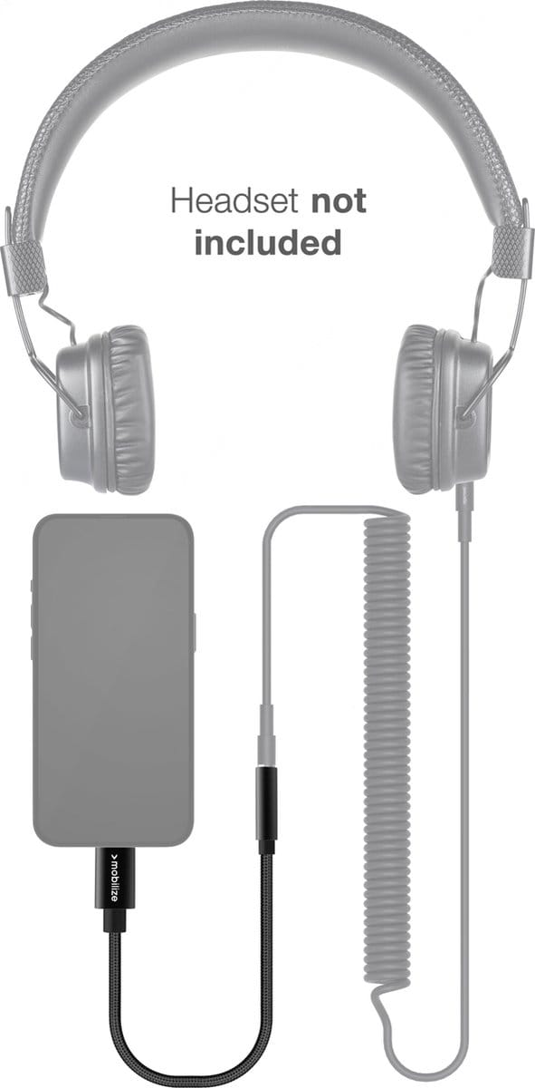 Mobilize Apple Lightning naar AUX 3.5mm Kabel MFI 0.15 Meter - Zwart