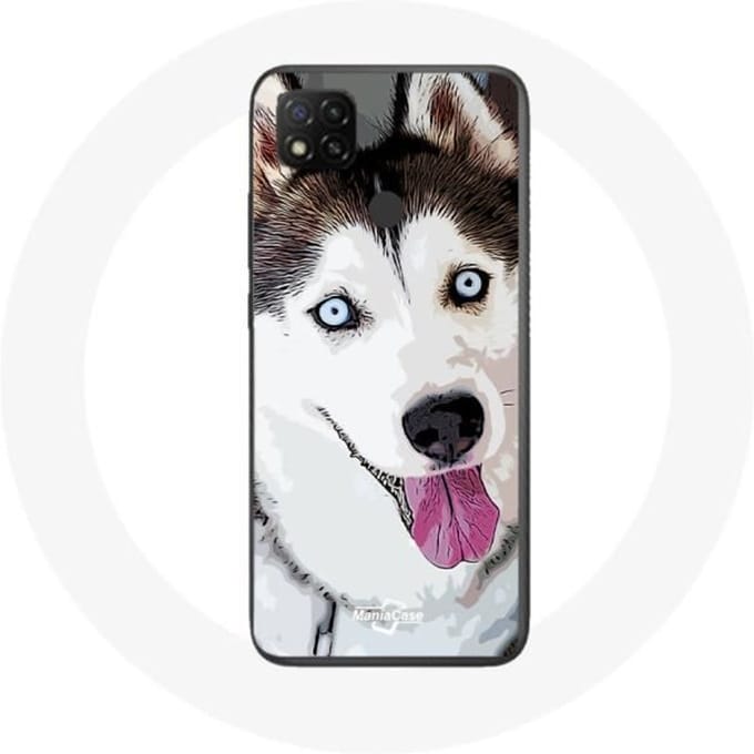 Xiaomi Redmi 9C hoesje Witte Siberische Husky Blauwe ogen wit