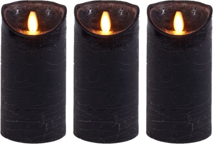 Anna's Collection Led kaars/stompkaars - 3x - zwart - H15 x D7,5 cm - wax - bewegende vlam