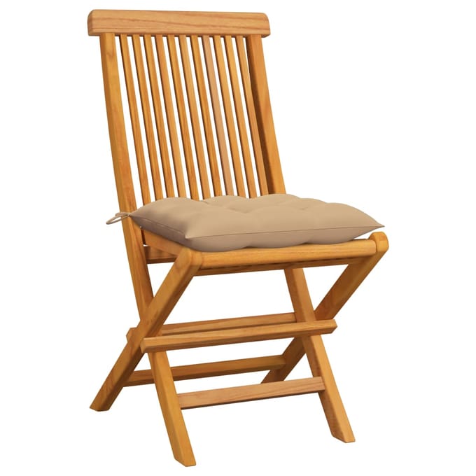 vidaXL - Klapstoelen - met - beige - kussens, - 6 - stuks, - massief - teakhout