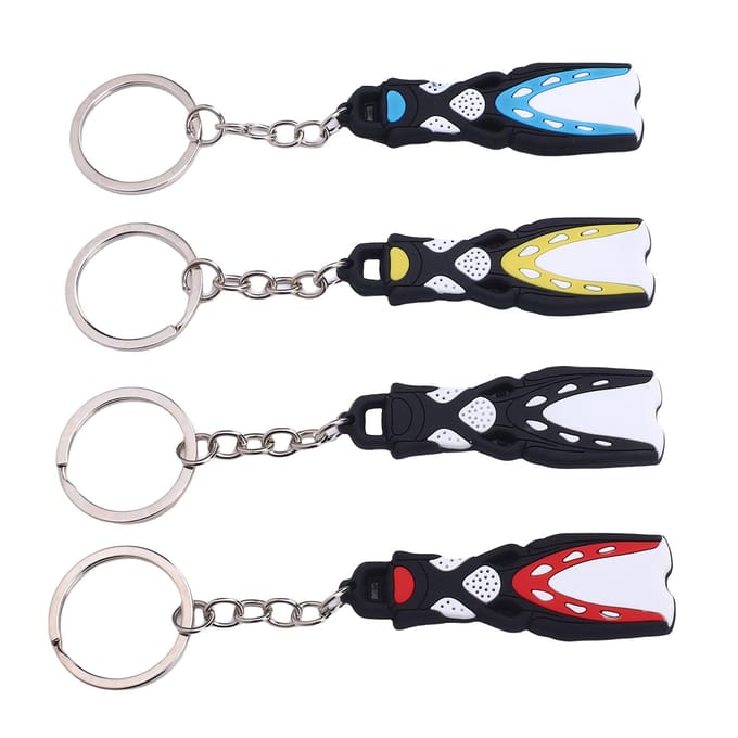 4 stuks Siliconen Duikvin Sleutelhangers Decoratieve Scuba Duikvinnen Sleutelringen Duik Souvenir Cadeau black