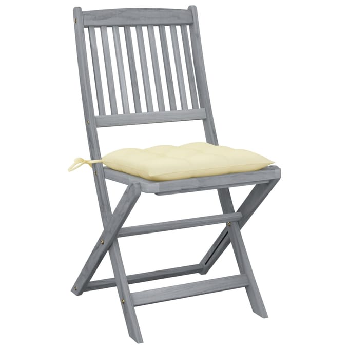 vidaXL - Set - van - 2 - klapstoelen - met - kussens, - gemaakt - van - massief - acaciahout.