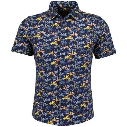 Ragman Overhemd Pima Cotton Subtle Stretch Palm Tree Short Sleeve Marine-Multi / male