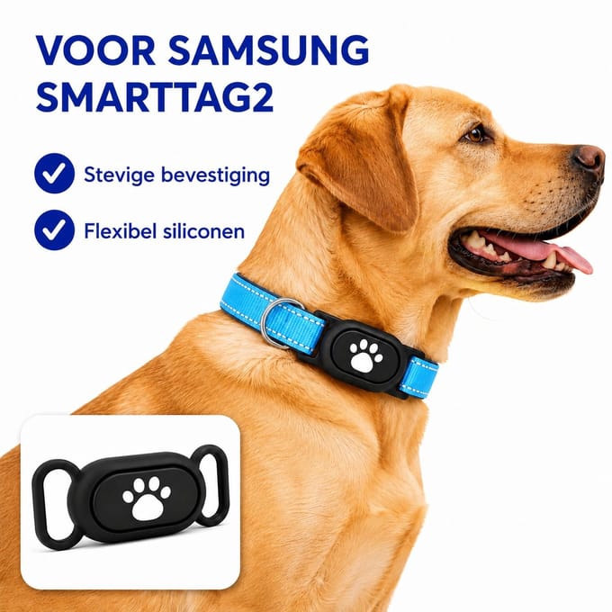 Samsung SmartTag2 Honden Halsband Set Licht Blauw - GPS Tracker Houder - Veiligheidssluiting - Verstelbaar - Complete Set - Maat M