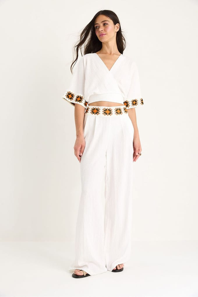 Getextureerde V-hals Cropped Twee-delige Set