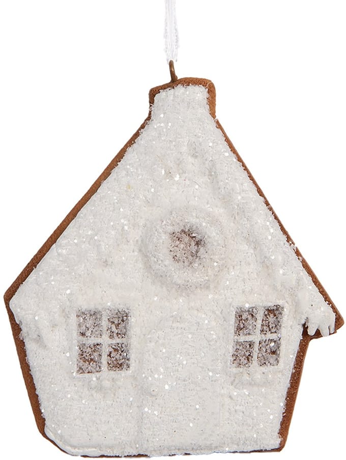 Clayre & Eef Kersthanger Gingerbread house 9x1x10 cm Wit Kunststof