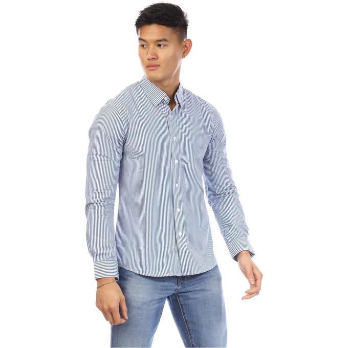 Peter Werth Heren Beasley Verticale Streep Lange Mouwen Shirt (Marineblauw/Wit)